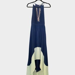 Chelsea Flower Silk Sequined Navy Maxi Dress